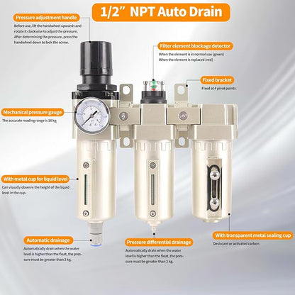 1/2" NPT Industrial Grade 3 Stage Air Compressor Drying System, 0-240 PSI - Image 4
