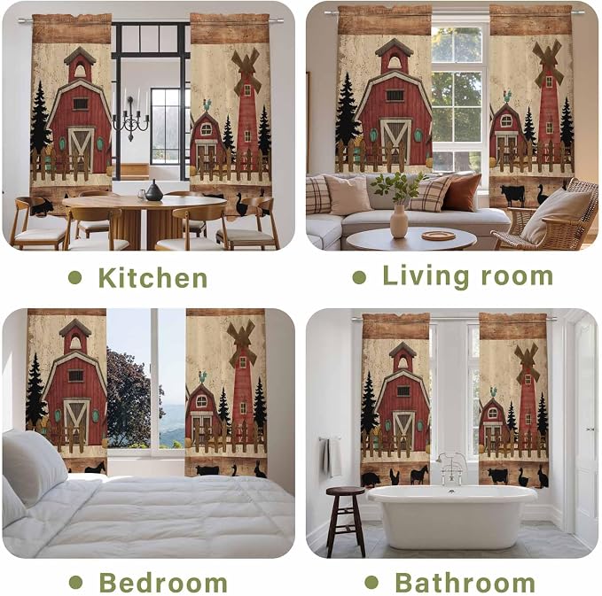 Brown Farmhouse Kitchen Curtains, Vintage Country Animals Wooden Grain Light - Image 8