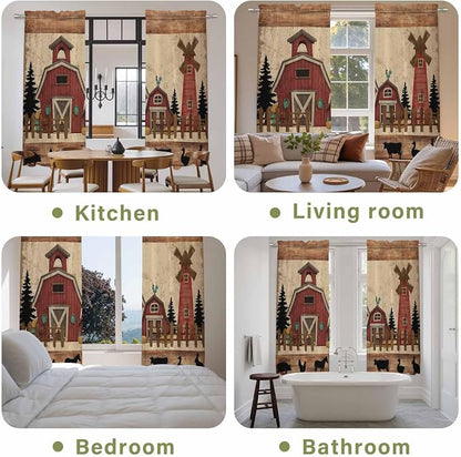 Brown Farmhouse Kitchen Curtains, Vintage Country Animals Wooden Grain Light - Image 8