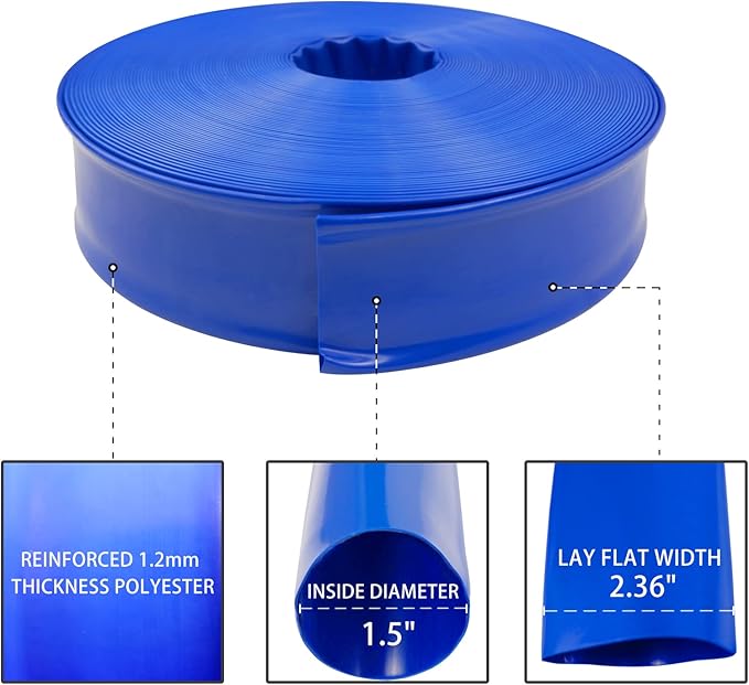 Poolvio 1-1/2" x 100' Professional Blue Backwash Hose - Image 4