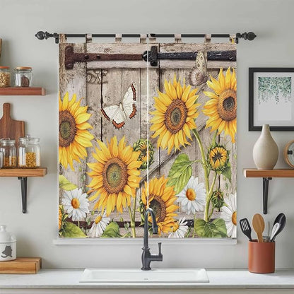 Farmhouse Sunflowers Bathroom Curtains 63 Inch Length, Window Curtains Tab Top - Image 3