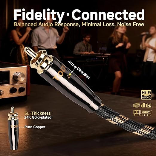 TODN Audiophile Digital Coaxial Cable HiFi SPDIF Coax Audio Cable 75-Ohm RCA Male to Male for Subwoofer, TV, Apm (4.9ft /1.5m)