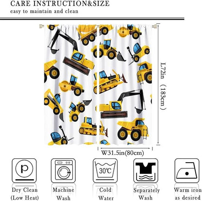 Kids Construction Equipment Window Curtains, Excavator Tractor Tow Truck Rod - Image 4