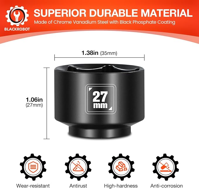 BLACKROBOT 27mm Low Profile Oil Filter Socket, 3/8" Drive 6-Point Oil Filter - Image 2