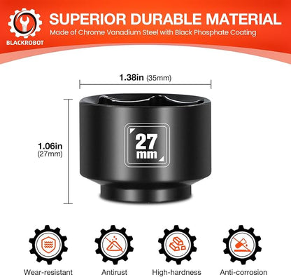 BLACKROBOT 27mm Low Profile Oil Filter Socket, 3/8" Drive 6-Point Oil Filter - Image 2