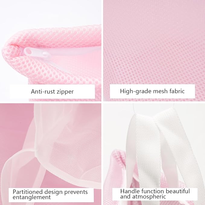 Guozcaray 2 Pcs Special Zoning laundry bag for delicates with handles mesh laundry bags washing machine laundry totes travel storage and sorting bag(Pink-Blue)