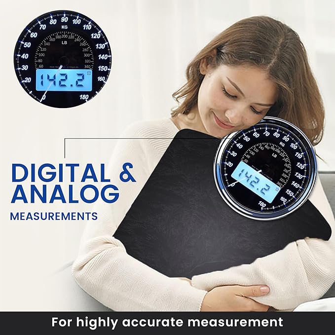 EILISON Highly Advance 2-in-1 Digital & Analog Weighing Scale for Body Weight-400lbs, 4 High Precison GX Sensor Accurate, Thick Tempered Glass, Extra Large Display (red) (New Black)