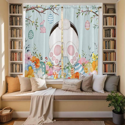 Easter Bunny Window Curtains 63 Inch Long 2 Panel Set, Rod Pocket Bedroom - Image 3