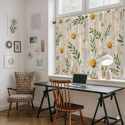 Spring Daisy Kitchen Curtains, Country Watercolor Flower Leaf Plant Light - Image 6