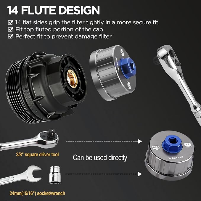 WORKPRO Oil Filter Wrench for Toyota Lexus..., 64mm 14 Flute Precision CNC - Image 8