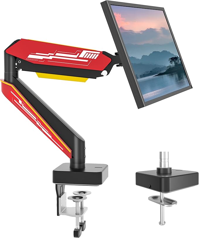 Heavy Duty Monitor Arm for Ultrawide Screen up to 49 inches,44 lbs,Gas Spring Desk Mount Stand, Premium Fully Adjustable Bracket with C Clamp, Grommet Base, VESA 75x75/100x100mm (Black)