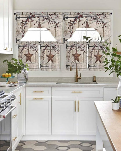 Village Stars Swag Kitchen Curtains Valance and Tier Set, Vintage Rust Yellow - Image 3