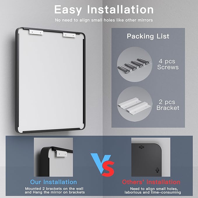 ISKM Black Bathroom Mirror for Wall 51" x 30" Matte Black Framed Vanity Mirror Anti-Rust, Tempered Glass, Rounded Rectangle Mirror(Horizontal/Vertical)