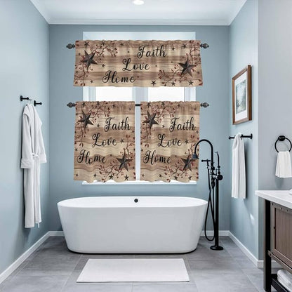 Kitchen Curtains Tiers and Valance Set of 3, Farmhouse Star Brown Light - Image 9