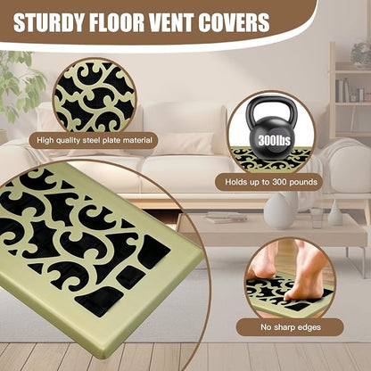 2 Packs Floor Vent Air Register 4X10 Inch Brushed Gold Color Floor Register - Image 3
