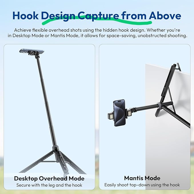 ULANZI TT88 Magnetic Tripod for iPhone 17, 57" Extendable Selfie Stick w Remote, 2-in-1 Phone Clip & Dual Cold Shoe Mounts-Lightweight Phone Tripod Stand for Vlogging, Travel, Video Recording, Black
