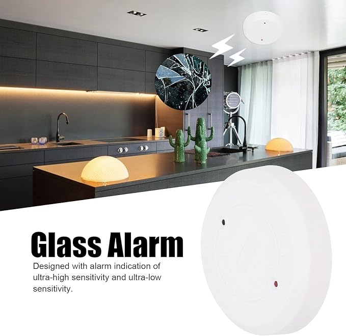 Sonew Wired Glass Break Detector, Adjustable Sensitivity Door Window Break‑in Sensor with Tamper Alarm, Ceiling/Wall Mount