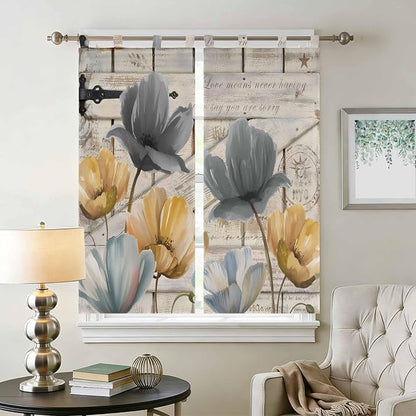 Spring Tulips Flower Bathroom Curtains 63 Inch Length, Window Curtains Tab Top - Image 2