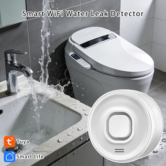 100dB Loud Wireless Water Leak Detector, WiFi Water Leak Sensor for Kitchen Bathroom Basement, Floor & Pipe Drip Alert