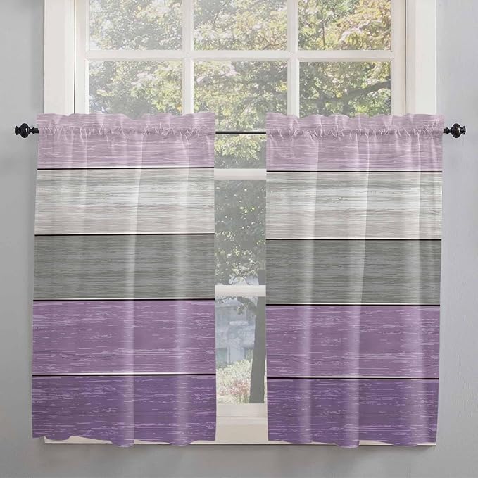 Country Wood Board Gray Purple Window Valance Curtains, Farmhouse Gradient - Image 2