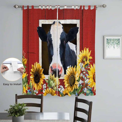 Cow Sunflowers Living Room Curtains 84 Inch Length, Window Curtains Tab Top - Image 4
