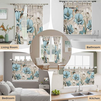 Teal Blue Tulips Living Room Curtains 84 Inch Length, Window Curtains Tab Top - Image 7