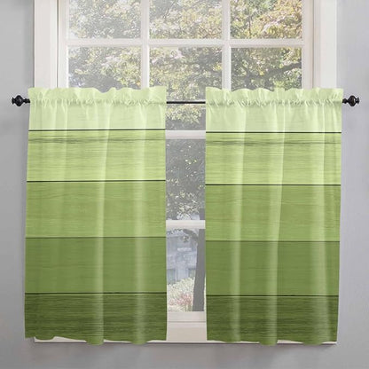Gradient Green Wooden Board Window Valance Curtains, Retro Country Wood Grain - Image 2