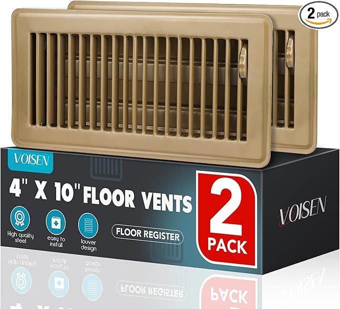 VOISEN Floor Register 4x10, 2 Pack Brown Floor Vent Covers, Heavy Duty Steel by VOISEN