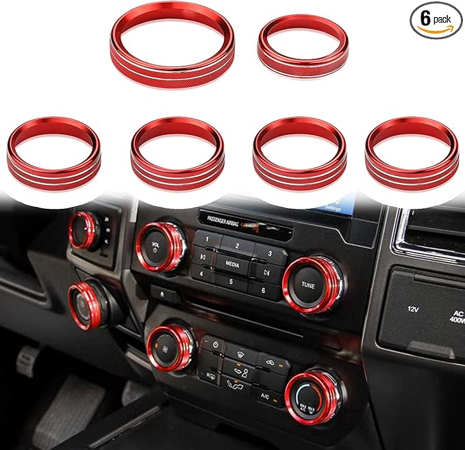 Knob Cover for F150 AC Climate Control Switch/Trailer/4WD/VOL/Tune Button Interior Center Console Trim Accessories Compatible with Ford F150 XLT 2016 2017 2018 2019 (Dark Red 6 Pcs)