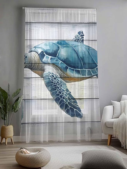 Sheer Curtains 96 Inches Long, Sea Turtle Blue Semi Sheer Curtains Light - Image 2