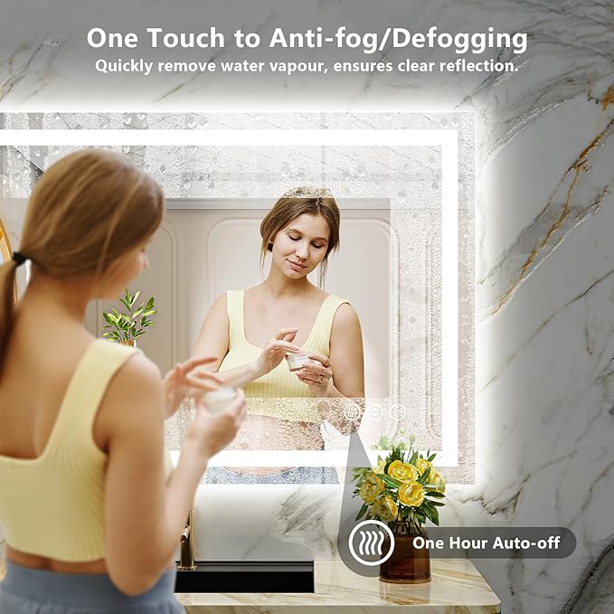 YEELAIT 50x36 Inch LED Bathroom Mirror with Lights Front and Backlit Lighted Vanity Mirror for Bathroom Wall with 3 Colors Dimmable Anti-Fog Memory Shatter-Proof IP54 Waterproof Horizontal/Vertical