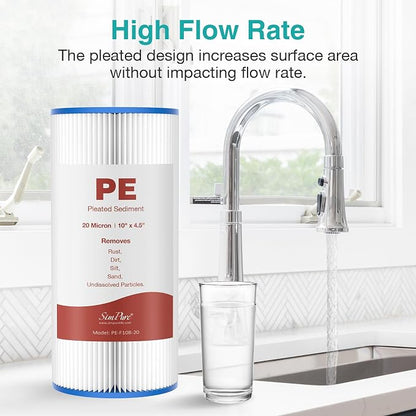 SimPure 10"x4.5" Pleated Sediment Water Filter, 20 Micron Whole House Water - Image 4