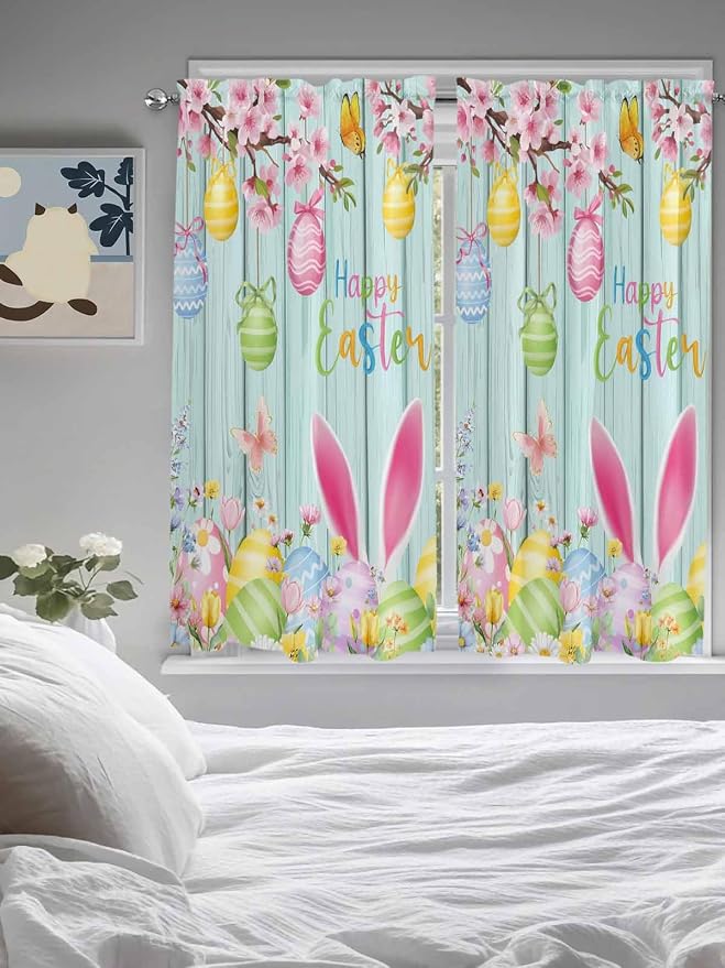 Happy Easter Living Room Curtains 72 Inches length, Spring Bunny Eggs Flower - Image 5