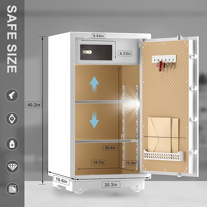 【US STOCK】TIGERKING 7.2 Cubic Feet Extra Large Heavy Duty Safe Box, Home Safe with Double Safety Key Lock and Separate Lock Box, Digital safe with 2 Removable Shelf for Home Hotel Office,132lbs