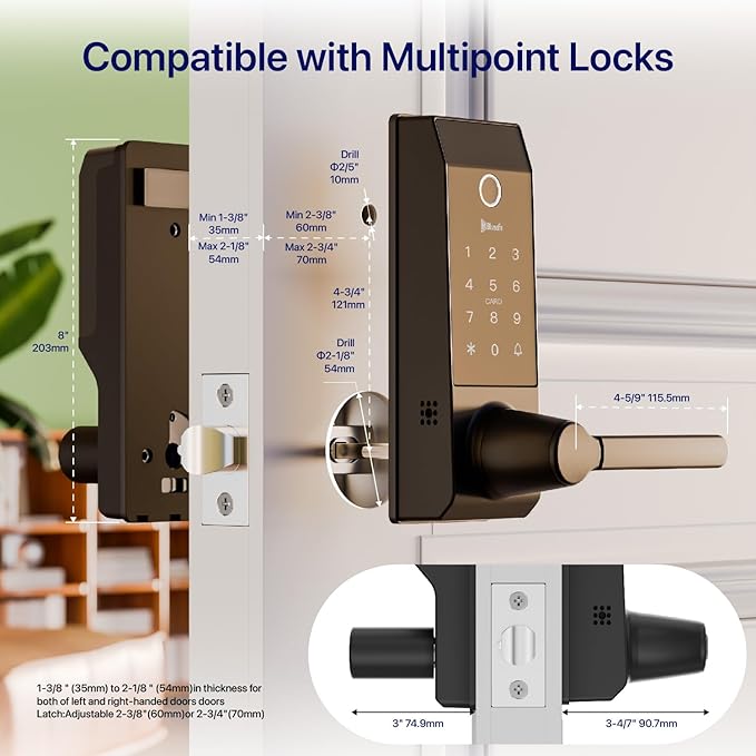 Smart Lock Doorbell Fingerprint Smart Door Lock Deadbolt for Homeowners or Parents Door Lock with Camera and Door Handle for Renters, Keyless Entry Door Lock for Front Door (Contour Black)