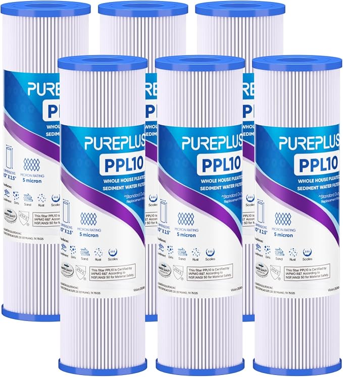 PUREPLUS 5 Micron 10"x2.5" Whole House Pleated Sediment Filter by PUREPLUS