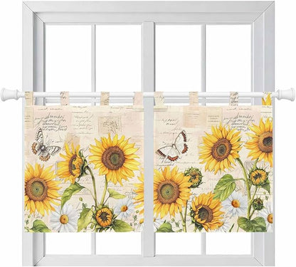 Yellow Sunflowers Kitchen Curtains 24 Inch Length, Small Window Curtains Tab Top by Unknown