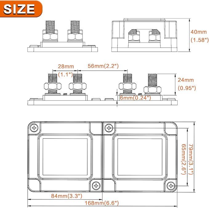 AMOMD Heavy Duty 400A 12-48V Tin-Plated Copper Block Bus Bar 8xM10(3/8") Studs Independent Modular Positive Negative Ground Battery Junction Block Buss Bar for Solar System Marine Truck Boat