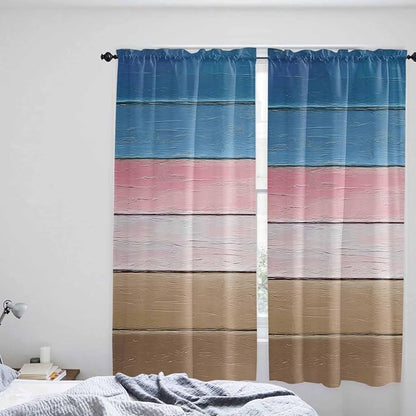 Blue Pink Brown Gradient Wood Grain Window Valance Curtains, Vintage Wood Board - Image 8