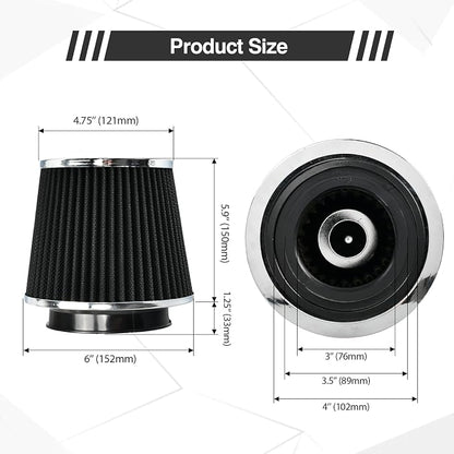 Universal Clamp On Air Intake Filter fits 3 In /3.5 In /4 In Three Different - Image 2