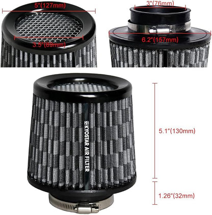 KYOSTAR Universal 3" High-Flow Air Filter, Reusable Cone Cold Air Intake - Image 2