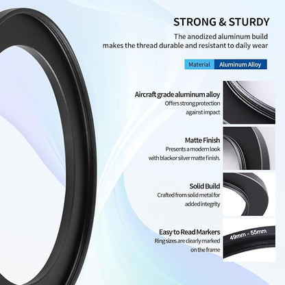 49-55mm Step-Up Ring Adapter, 49mm to 55mm Step Up Filter Ring - Image 5