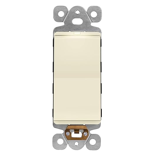 LIDER Minimalist Design Matte Finish Lighted Decorator Switch, Frameless Paddle Light Switch with Locator Light, Grounding Screw, 15A 125V, UL Listed, LS15-1P-LA, Light Almond