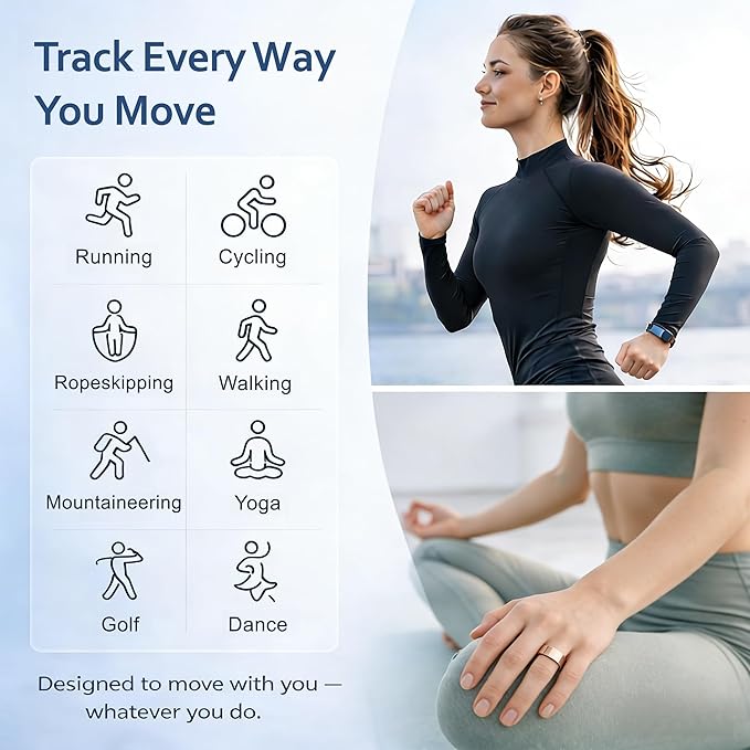 Smart Ring Health & Fitness Tracker for Men & Women, Heart Rate, SPO₂, Sleep & Activity Monitoring, IP68 Waterproof, Long Battery Life, Family Care Mode, No Subscription Fee (Rose Gold, 8)