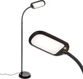 Brightech Litespan Slim LED Floor Reading Lamp - Modern Tall Lamp with Adjustable Gooseneck for Living Rooms & Offices - Dimmable Crafts Work Light - Brown