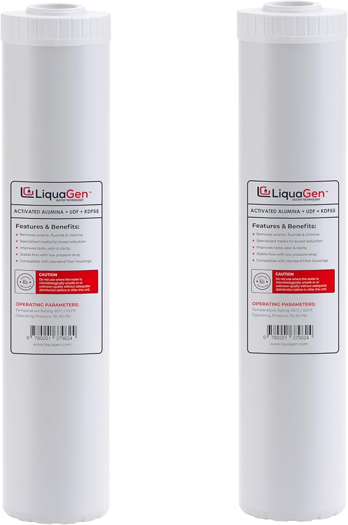 LiquaGen Activated Alumina + Carbon + KDF-55 Replacement Water Filter Cartridge by LiquaGen