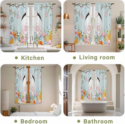 Easter Bunny Window Curtains 63 Inch Long 2 Panel Set, Rod Pocket Bedroom - Image 8