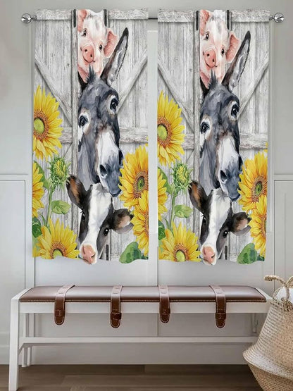 Farmhouse Bedroom Curtains 63 Inches length, Watercolor Sunflowers Animals - Image 4