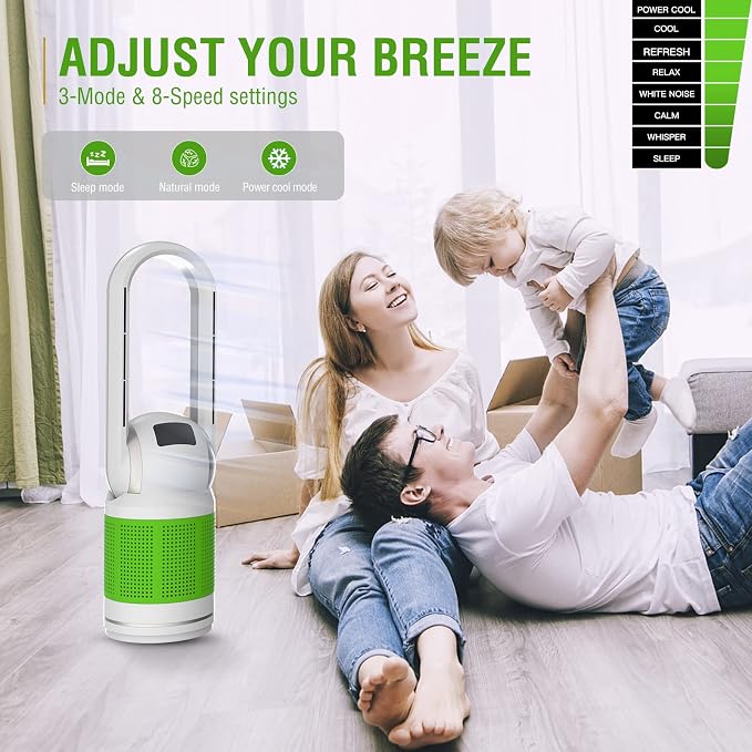 Bladeless Tower Fan and Air Purifier in One 32-Inch, HEPA-filter, Oscillating - Image 4