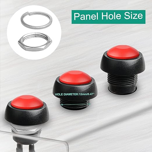 QTEATAK 1/2"(12mm) Pre-Wired Mounting Hole On/Off Red Mini Round Waterproof Momentary Push Button Switch JF-33B -2Pack